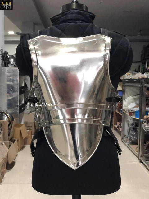 Back view of Armor Adventurer Warrior LARP Steel Cuirass Chest And Back Armor with adjustable leather straps, 18 gauge steel.