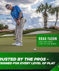 Golfer putting on green, palm trees in background, promoting Golf Swing And Stroke Analyzer With Real Time Feedback GEN3 Sensor