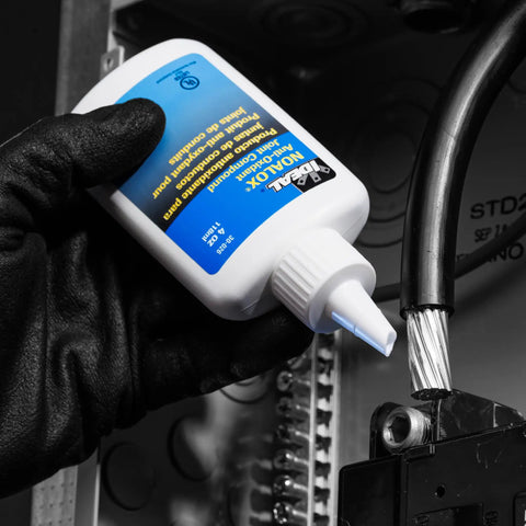 Noalox Anti Oxidant Compound For Aluminum Conduit Joints Reduces Galling And Seizing With Zinc Particles applied in junction box