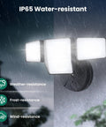 70W 7000LM LED Flood Light With 4 Adjustable Heads Switch Controlled Outdoor Security Lighting in rain demonstrating IP65 waterproof feature