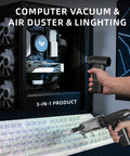 3 In 1 Cordless Air Duster And Mini Vacuum With LED Light USB C Rechargeable 180000 RPM 5 Speeds cleaning keyboard and PC case