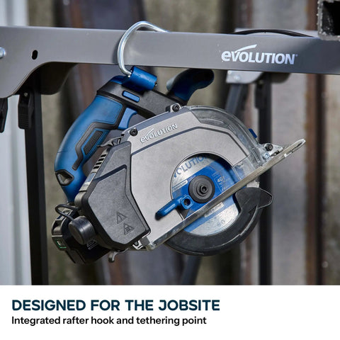 6 1/2 Inch Cordless Circular Saw With Kickass Cold Cut Design For Spark Free Steel Slicing, 20V Brushless Motor, 40T Thin Kerf Blade, detailed view showcasing integrated rafter hook.