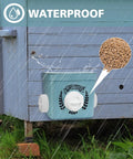 Straight Up No Mess Chicken Feeder For Chicks And Hens Heavy Duty Waterproof Poultry Dispenser showing feed and rain protection.