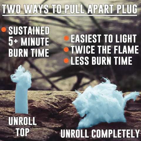 Starter Plugs 50 Pack For Extreme Winter Weather Fire Lighting Survival Outdoors steps to use for different burn times