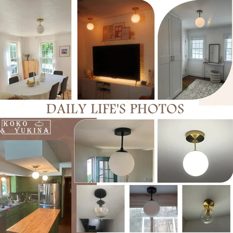 Mid Century Modern Ceiling Light Fixture With Milk Glass Shade And Matte Gold Finish Semi Flush Mount in various rooms