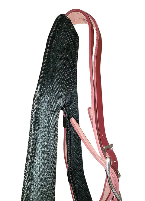 Premium Leather Tool Belt Suspenders with Extra Thick Padding showing contoured yoke and durable buckles, black and red design.