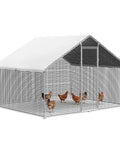 Walk In Chicken Coop With Run And Galvanized Enclosure, Waterproof UV Cover, And Secure Lock For Rabbits Or Ducks, shown with chickens