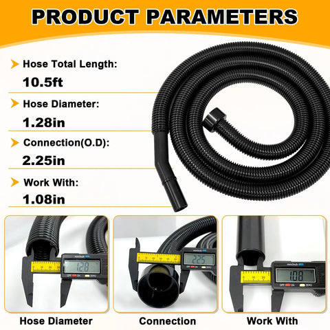 1 1/4 Inch Dust Collection Hose, 10 Foot Extension For Home And Shop Vac Systems, Replacement Vacuum Hose With 2-1/4 Inch Adapter.