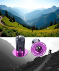 Purple Aluminum Bike Bar End Caps For 15 To 20.5 Mm Handlebar Diameters Universal Fit For MTB And Road Bikes Easy Install End Plugs Durable Alloy Protect Grips Stems And Headsets Set Of 2 with mountain biking background