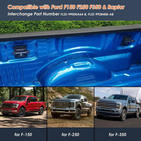 Heavy Duty Truck Bed Tie Down Anchors With Boxlink Cleats And Mounting Plates view of blue truck bed interior with installed cleats.
