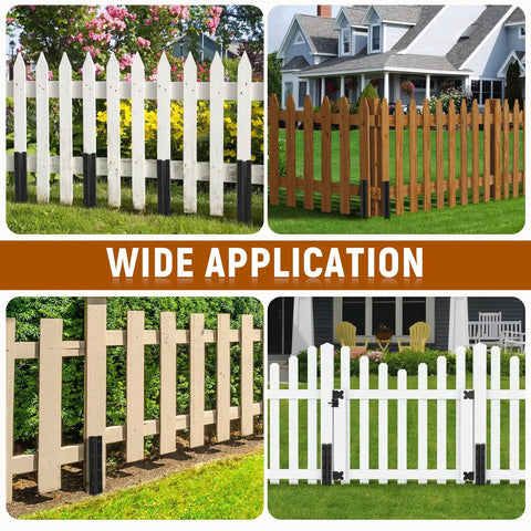 Image showing various fences supported by 10 Pack Fence Post Repair Stakes, 14 Gauge Heavy Duty Steel Fence Post Support Kit