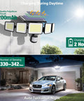 Solar Motion Flood Lights Outdoor 4000LM 236 LED 5 Head Security Wall Lights With Remote IP65 illuminating driveway at night