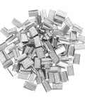 Pile of metal banding clips from Sturdy Plastic Strapping Kit With Iron Buckle 1Kg Pack Of Banding Clips And Seals For Heavy Duty Industrial Strapping And Shipping Supplies Easy To Use No Training Required.