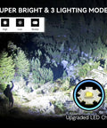 Beast Mode Bright Type C Rechargeable Flashlight With High Lumen Output in use, illuminating a forest with three lighting modes.
