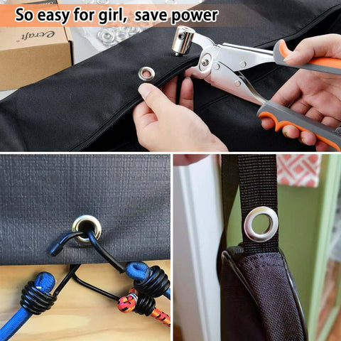 One Hand Operation Grommet Kit 3/8 Inch Heavy Duty Handheld Manual Press with Hole Punch in use on fabric