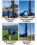 Beefy Hydraulic Earth Auger Attachment For 2-10 Ton Excavators in various drilling and installation projects in solar and agriculture.