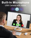 Man using computer with 8MP USB Webcam With Microphone Autofocus For PC, Laptop And Laser Engravers, Plug And Play Camera Module For Lightburn