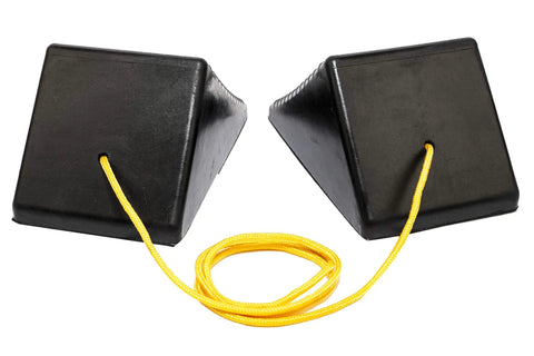 Heavy Duty Solid Rubber Wheel Chocks With Secure Tie Rope 8 By 5 By 4 Inch Anti Roll Parking Blocks For Trucks Trailers Rv And Vans Universal Fit Garage Duo Pack That Locks Your Ride Down In Every Weather Kickass No Slip Grip