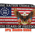 Patriotic 250th Anniversary USA Flag 3x5 Ft Double Sided Outdoor Banner; eagle design, 1776-2026, 'One Nation Under God' text.