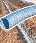 Installation of Blue Flex Drain Pipe With Nonwoven Filter Debris Mesh Flexible Land Drainage Tube in a garden trench