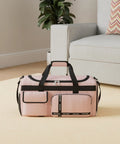 Three In One Travel Gym Bag Set For Women, Large Carry On Duffle Tote With Shoe Compartment, Wet Dry Separation, Pink on floor