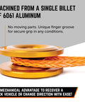 G.O.L.D. Snatch Recovery Ring For Off Road Recovery, 48,000 Lbs MBS, 24,000 Lbs WLL, made of 6061 aluminum with orange synthetic rope