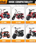 Image of mini bikes models CT100U, CC100X, B100, DB30, MMB80, and MMB105 compatible with 50T Rear Chain Sprocket for 420 Chain.