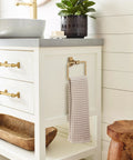 Side view of a bathroom vanity with Davenport Champagne Bronze Cabinet Pull Six and a Half Inch Overall Length Five and One Sixteenth Inch Center to Center Transitional Style Drawer Handle for Cabinets Drawers Furniture One Pack visible on drawer front.