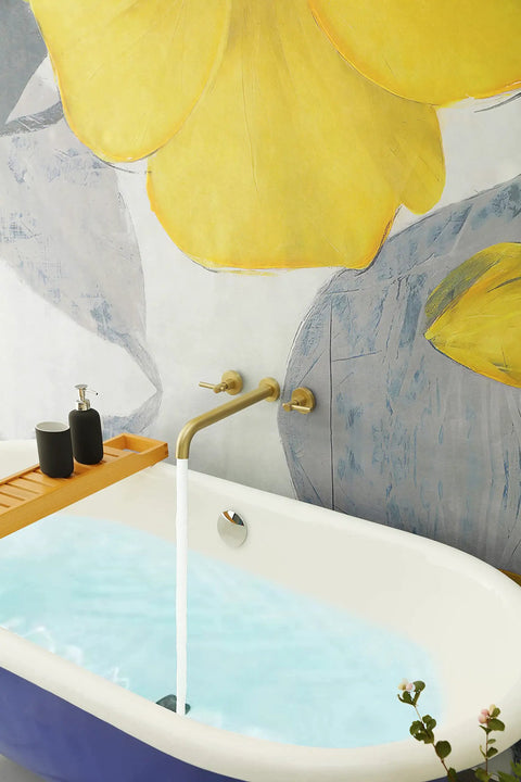 Wall Mount Tub Filler With Two Handles Bathtub Faucet, Gold Brushed Finish, 11-Inch Spout Filling Bathtub, Artistic Wall