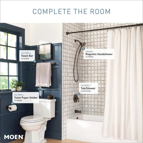 Modern bathroom with Magnetix Six-Function Detachable Handheld Showerhead and magnetic docking in Mediterranean Bronze finish.