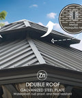 10 By 12 Foot Hardtop Gazebo With Rugged Aluminum Frame And Galvanized Steel Double Roof, close-up of metal roof design