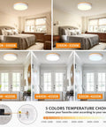 Dimmable Wood Flush Mount Ceiling Light With Round Minimalist Design Five Color Temperatures 2700K To 6000K LED display