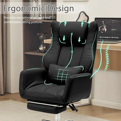 Ergonomic Cross Legged Office Chair With Footrest For Big And Tall Folks Leather Executive Chair With Lumbar Pillow