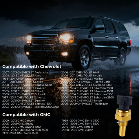 Engine Coolant Temperature Sensor Replacement For 1997-2015 Chevy Silverado GMC Sierra Engines, Premium Quality, 100% Tested, Easy Install, Compatible With 2134514 And 19236568 on Chevy SUV