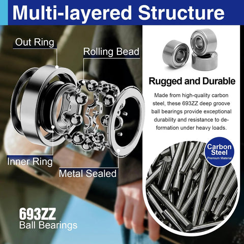 Exploded view of 693ZZ ball bearings, 20-pack, 3x8x4 mm, carbon steel, double shielded