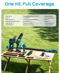 Cordless 8 In 1 Garden Tool Kit With Long Reach Pole Saw Hedge Trimmer Pruner And Grass Shears 4000mAh Battery displayed on table