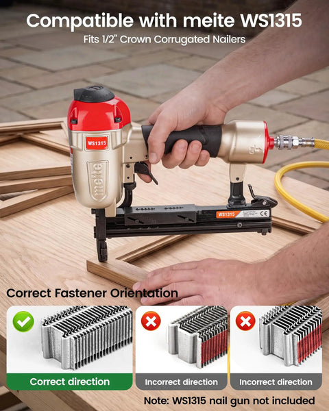 Heavy Duty Corrugated Fasteners Half Inch Crown Three Eighth Inch Length Bulk Pack Tape Collated W Staples Pro Grade Nail Gun Ammo Rock Solid And Job Site Ready For All Your Tough Building Tasks