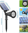 Blue Solar Spotlight Kit Two Pack Outdoor Landscape Lighting IP65 Waterproof 200LM Adjustable Auto On Off Quick Set dimensions