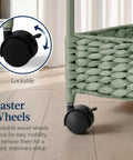 Lockable wheels on Three-Tier Water Hyacinth Rolling Caddy With Wheels For Laundry Room Bathroom Craft Room And More.
