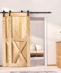 Black Rustic Single Track Bypass Sliding Barn Door Hardware Kit For Double Doors Fits 40-Inch By 84-Inch Openings