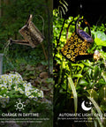 2 Pack Solar Waterfall Watering Can Lights For Garden glowing over flowers and plants, LED copper outdoor stake lamps