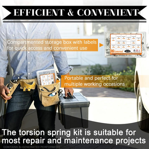 Man carrying DIY Torsion Springs Set, 50 Piece Assortment With 15 Sizes, 0.5 To 2.5mm Wire, in storage case