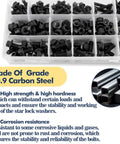 Industrial Strength M6 M8 M10 Flange Bolt And Serrated Nut Assortment Kit 288 Piece Hardware Set showing black Grade 10.9 steel fasteners in plastic organizer.