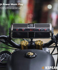 Front view of Beefed Up Dual Motorcycle Bluetooth Speakers Waterproof Radio Audio System With Built In Amplifier mounted on handlebars.