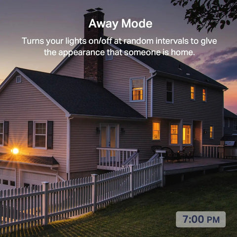A house with illuminated windows using Smart RGBW A19 Bulbs With 16 Million Colors And Dimmable White Tunable 2500K To 6500K 800 Lumen CRI Over 90.