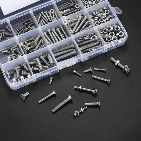 Must Have Assorted Stainless Steel Countersunk Head Hex Socket Screws Kit With Nuts And Washers M3 M4 M5 Metric Bolts 330 Piece