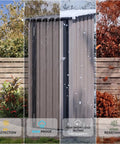 Vertical Outdoor Storage Cabinet Shed With Floor, Space Saving Design, Lockable Doors in different weather conditions.