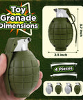 4 Pack Toy Grenades Set For Kids, Realistic Boom Sound Effects, Plastic Military Army Pretend Play Gear with dimensions