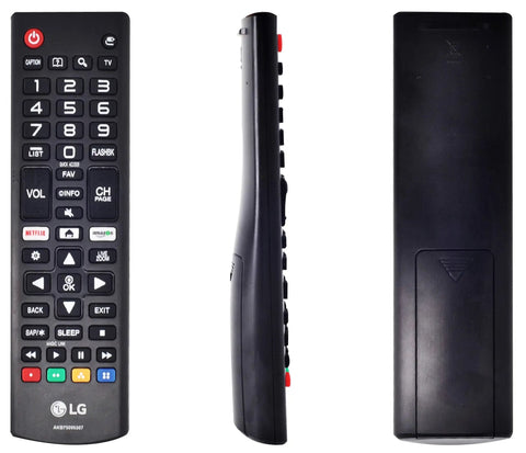 Front, side, and back view of Easy Plug And Play Smart TV Remote For All LG LCD LED OLED TVs AKB75095307 No Reprogramming Needed.