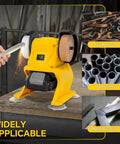 Smooth Operator Mini Belt Sander And Precision Polishing Tool For Wood And Metal Crafting Badass Workbench Companion With 20 Volt Battery Compatibility And Quick Knife Sharpening Mode, shown polishing and deburring metal.